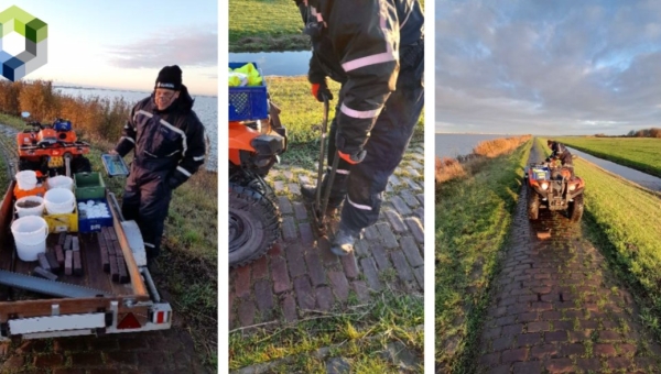 Hergebruik oude stapelstenen bij dijkversterking Marken